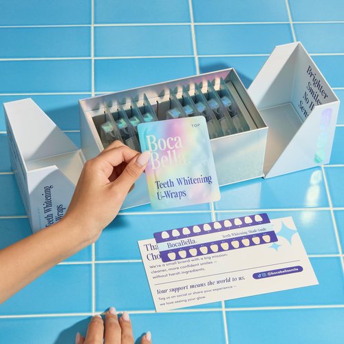 Boca Bella Teeth Whitening U-Wraps – 10 Treatments – 15% Hydrogen Peroxide, Enamel-Safe, No Harsh Sensitivity – Patented Strip Design with Aloe, Calendula & Peppermint – Fast, Even Whitening