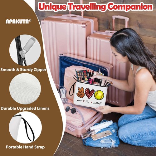 Softball Gifts for Women Girl Zipper Bag Funny Gifts for Softball Lover Softball Stuff Sport Season Gifts at the Games Day Makeup Bag Birthday Thanksgiving Christmas Gifts for Her Sister Friends BFF