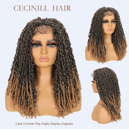 CECINILL Full Lace Wig Faux Locs Handmade Synthetic Curly Goddess Braids with Baby Hair 20 Inch (1B-27#)