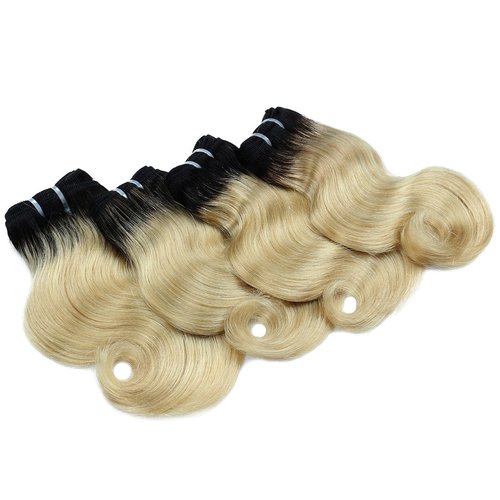 FASHION LINE 8" Human Hair Bundles Ombre Two Tone Brazilian Virgin Hair Extensions Body Wave 50g Bundles (8/8/8/8 Inch, 1b/613)