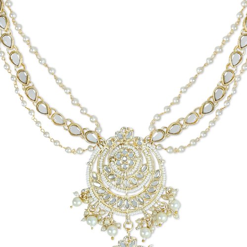 I Jewels Gold-Plated Metal Indian Wedding Bollywood Floral Kundan Pearl Studded Beaded Head Chain/Paranda (T2096W)