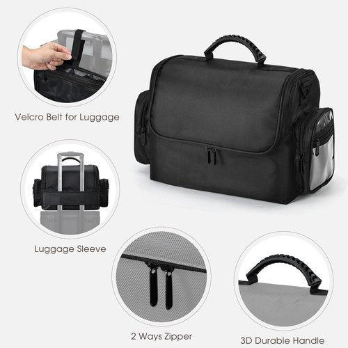 Makeup Train Case 18.1 Inch Large Travel Makeup Organizer Case Portable Makeup Arists Bag with Shoulder Strap Makeup Brush Slots 4 Clear Pouch for Cosmetologist Aesthetic Supplies Nail Tech Makeup Bag