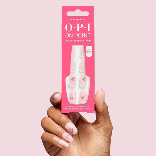 OPI On Point Press On Nails - Short Round, Squoval & Almond Styles | 30 Count with Glue | Long-Lasting & Reusable
