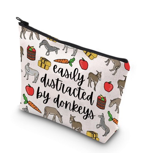 TSOTMO Donkey Owner Gift Easily Distracted By Donkeys Themed Zipper Cosmetic Bag (by donkeys)