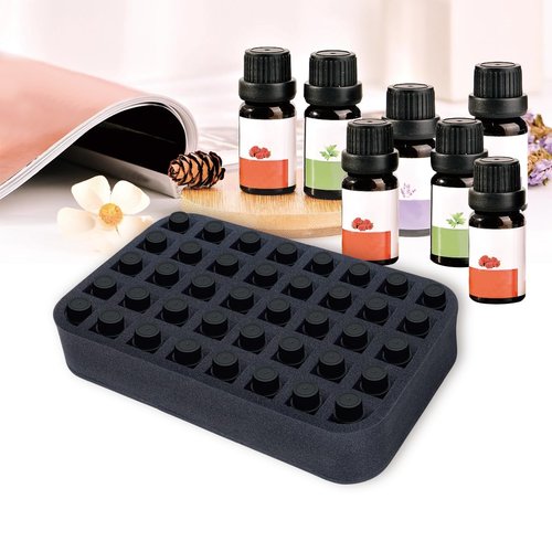 LANDFOBO Essential oils Organizer Holder Foam Pad with Slots, Holds 40 bottles of 10ml、15ml Bottles, Removable Dividers，Black