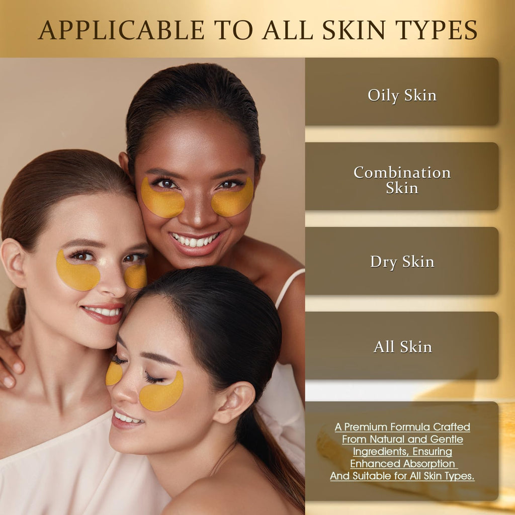 YOYORY Under Eye Patches Masks - 24K Gold Eye Patch for Dark Circles & Puffy Eyesg,Fine Lines,Eye Bags, Wrinkle,Contains Caffeine and Collagen, Hydration for Women and Men, (60 Pcs) Gold