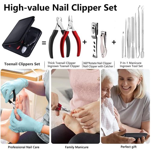 Nail Clippers Set Toe Nail Clippers Set, Finger Nail Clippers with Toenail Tool Set for Thick Nails,11 Pack Nail Kit for Seniors Man and Women