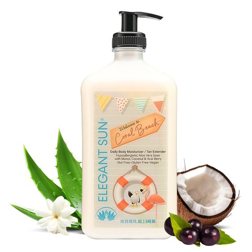 Elegant Sun Coral Beach Daily Moisturizer, Tan Extender Lotion, for After Sun or Tanning Bed, Aloe Vera base, Hypoallergenic, Sensitive Skin, Great for Men and Women, Unisex Fresh Scent