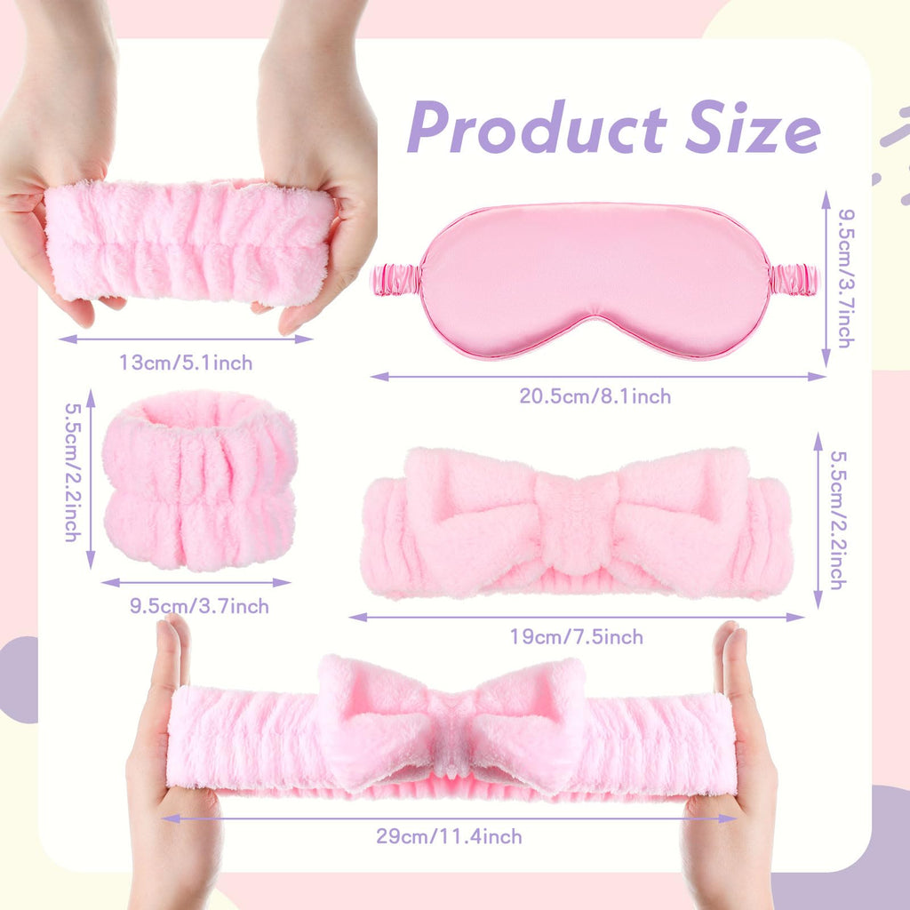 Xtinmee 48 Pcs Sleepover Party Favors Spa Headband Bulk for Slumber Party Supplies Pink Wristband Eye Mask for Girls Women Birthday(Pink)
