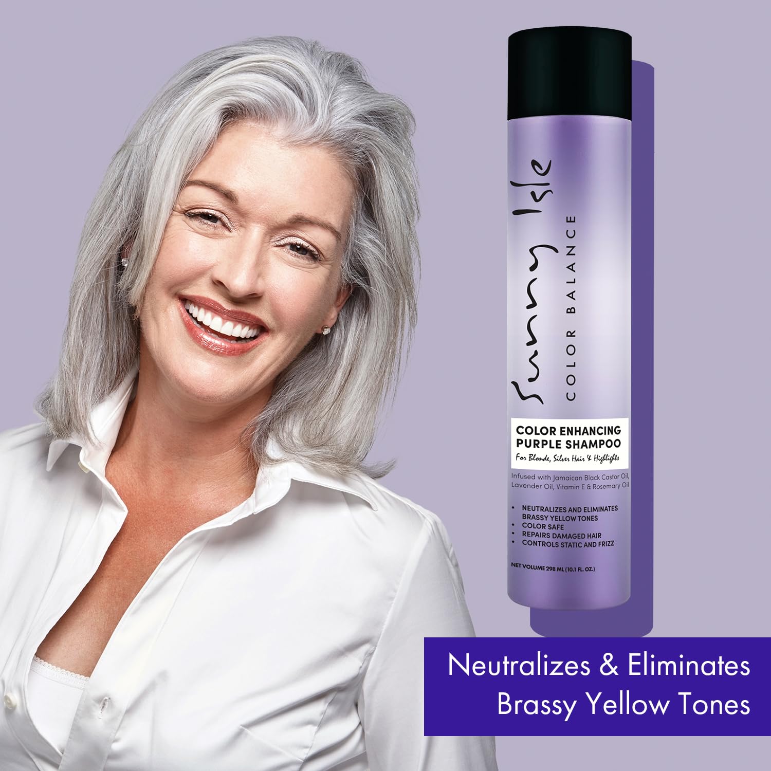 Sunny Isle Color Enhancing Purple Shampoo - Neutralizes Brassy Tones, Unscented | 10.1 Fl Oz