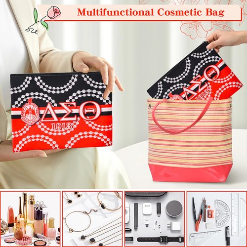 Sorority Gifts for Women DST Make Up Bag 1913 Sigma Theta Paraphernal Gifts for Girls Delta Cosmetic Bag Gift, Style 1
