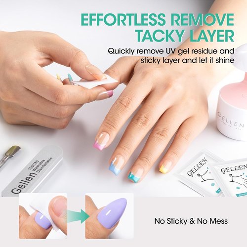 GELLEN Nail Cleanser Pads - 200 Pack Lint-Free Wipes for Acrylic & Gel Polish | Travel-Ready Individual Wraps