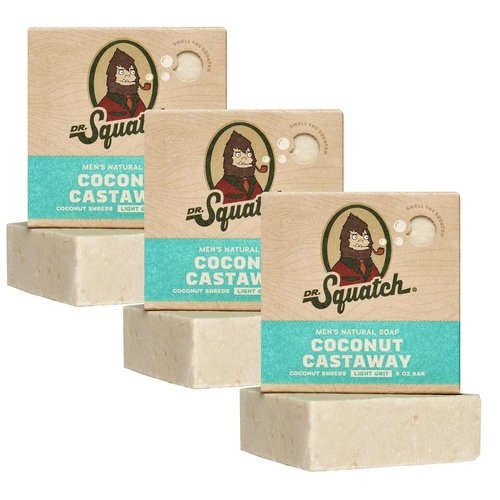 Dr. Squatch Natural Men’s Bar Soap - Cold Process Body Soap with Natural Oils - Coconut Castaway (5 oz, 3-Pack)