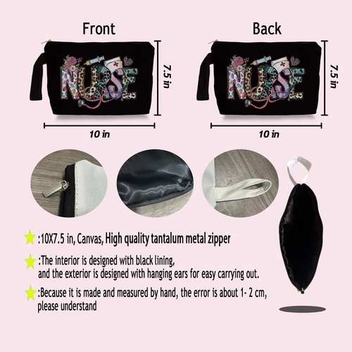 SQQCMM Nurse Black Makeup Bag - Trendy Nurse Themed Gifts for Lovers Girls Mom Women, Nursing Student Gifts, Canvas Zipper Makeup Bag, Cosmetic Travel Bags for Women