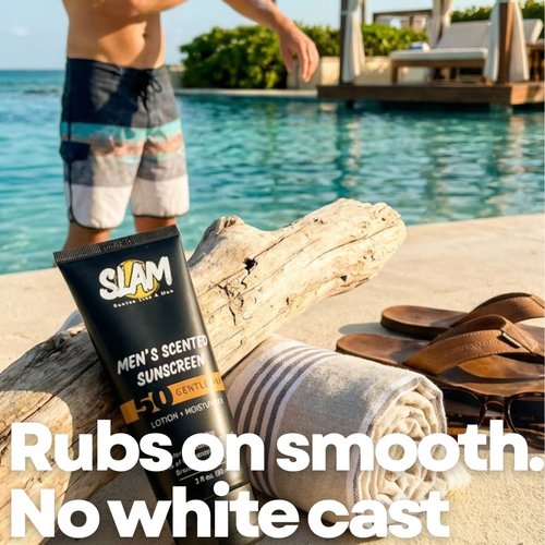 SLAM GentleMan Sunscreen Lotion SPF 50 - Moisturizing Face & Body Sunblock, Anti-Aging, Water-Resistant | 3 fl oz Each, Double Pack