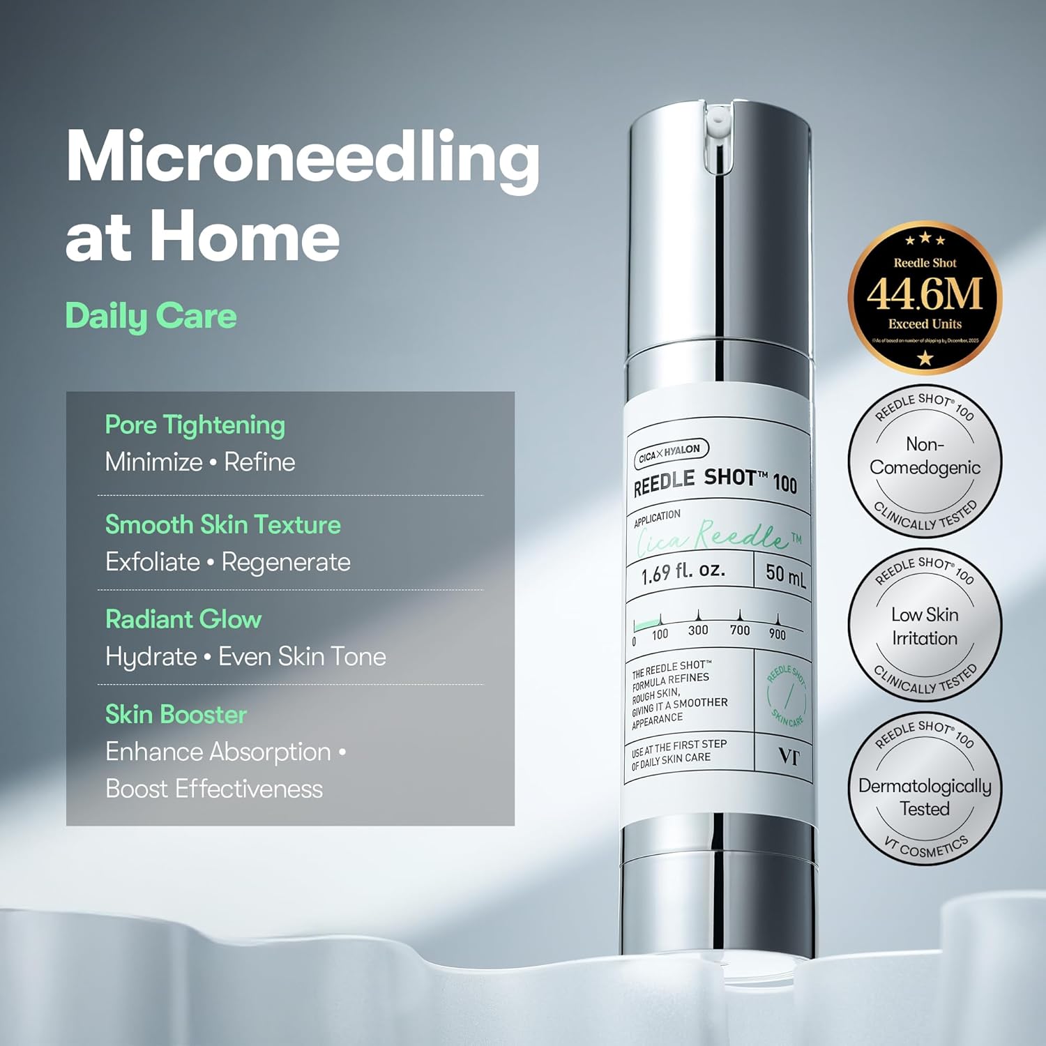 VT COSMETICS CICA Reedle Shot Serum - Microneedling Exosome Formula for Pore Care & Glass Skin (1.69 Fl Oz)