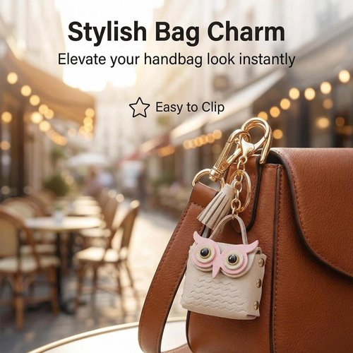 4 PCS Owl Backpack Keychain Mini PU Leather Key Chain Cute Tassel Keyring Metal Snap Small Button Change Wallet Bags for Women Cosmetic Bag Data Cable Organizer Creativity Valentine's Day Present