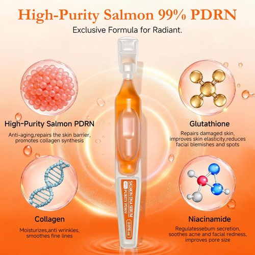 Salmon DNA Serum,99% PDRN Serum For Face Anti Aging One Day With Recombinant Collagen,Glutathione,Hyaluronic Acid,Korean Skin Care For Deep Hydration,Firming & Uneven Skin Tone,0.07 Fl.Oz x 15e