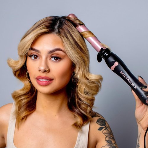Beachwaver Co. B1 Rotating Curling Iron - Automatic 1" Ceramic Wand for Effortless Waves, Travel-Friendly, Midnight Rose