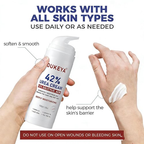 OUKEYA Urea Cream 42% - Moisturizing Foot Cream with 2% Salicylic Acid for Dry Skin | 5.29 Oz
