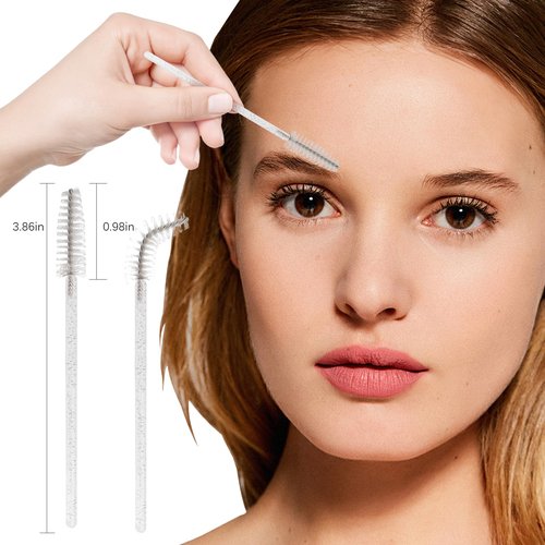 500PCS Disposable Eyelash Brushes - Upgraded Mascara Wands & Makeup Applicators Kit for Eyelash Extensions Makeup and Eyebrow Grooming(White)