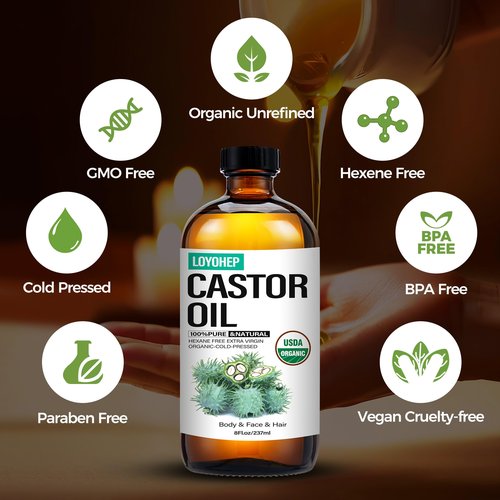 40Pcs Castor Oil Pack Wrap and Disposable Castor Oil Pathes for Belly Button-Stomach-Knee-Feet&Whole Body,with 8 oz Castor Oils Organic Cold Pressed.