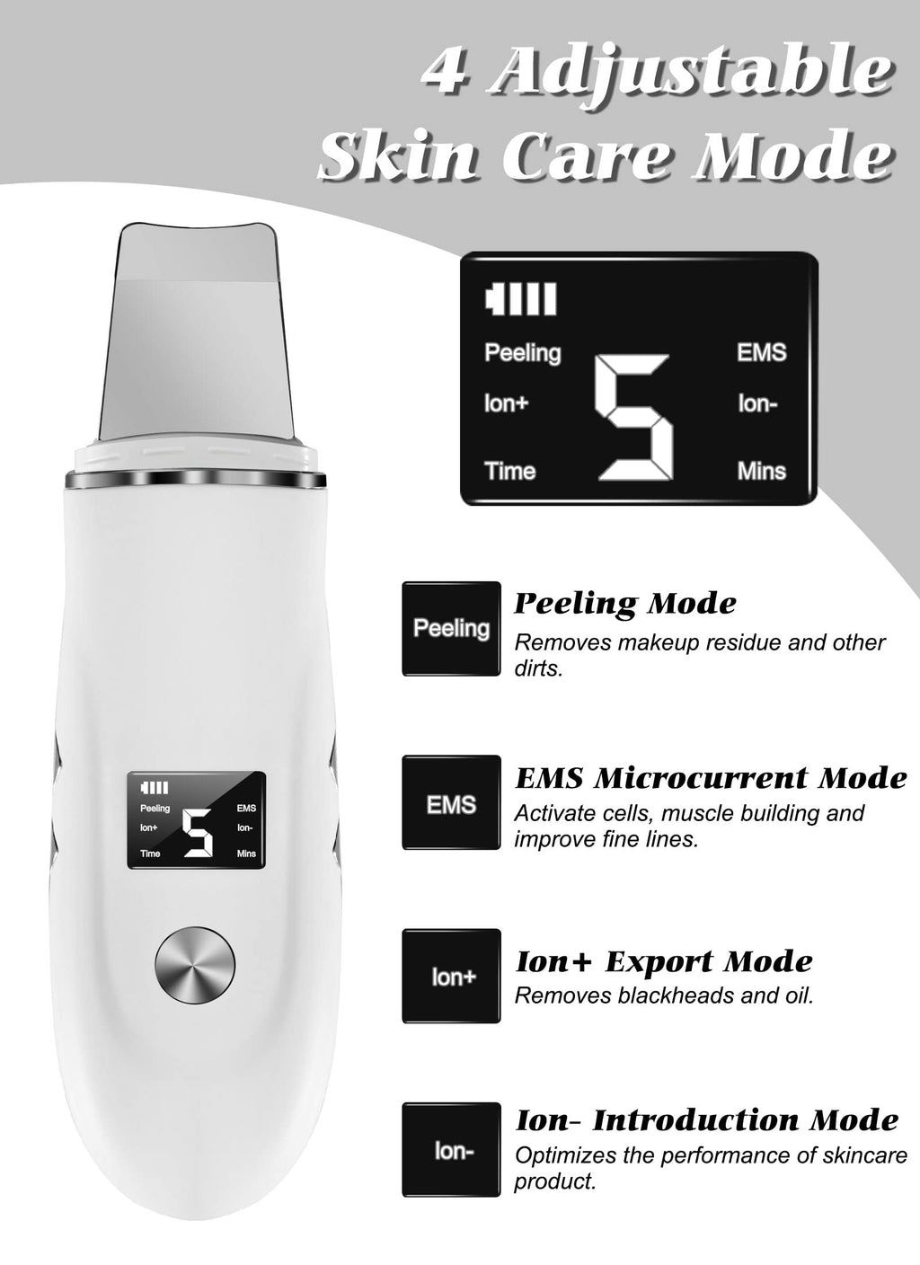 Ysxuan Skin Scrubber Face Spatula, 4 in 1 Blackhead Remover Tool for Pore Cleaner, Skin Scrubber Face Spatula for Facial Deep Cleansing with USB Charger