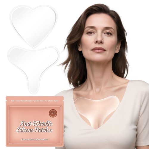 2 Pcs Silicone Chest Wrinkle Pads, Reusable Overnight Anti Wrinkle Patches, Neck Tape Lifting Invisible Anti Chest Wrinkles Chest Pads, An-ti Aging Silicone Patches For Wrin-kles, (1.5 Month Supply)