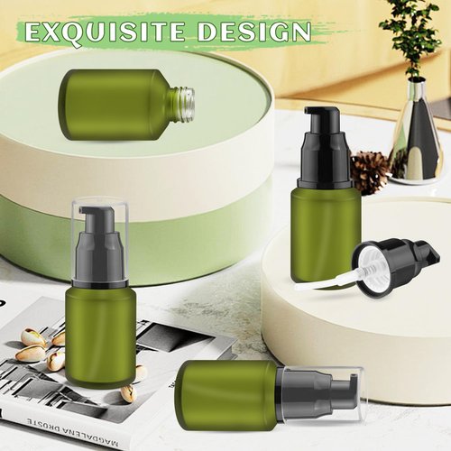 8 Pcs 30ml/1oz Frosted Glass Bottles Empty Pump Dispenser Jar Travel Lotion Vials with Plastic Pump Head for Toiletry Liquid Foundation Cream Cosmetic Samples - Green