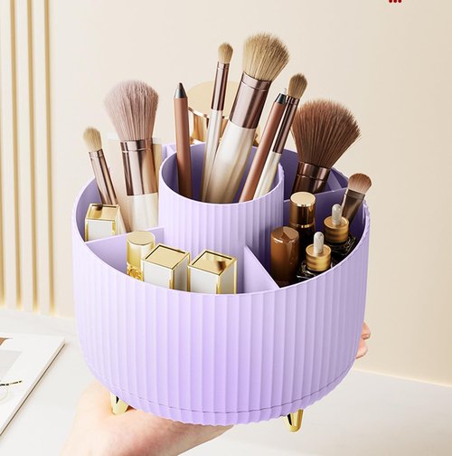 360 Degree Rotating Makeup Brush Holder Organizer Detachable Design 5 Slot Make up Brushes Cup for Cosmetics and Pencil Pen Organizer for Desk Makeup Organizer Skincare Storage for Vanity（Purple）