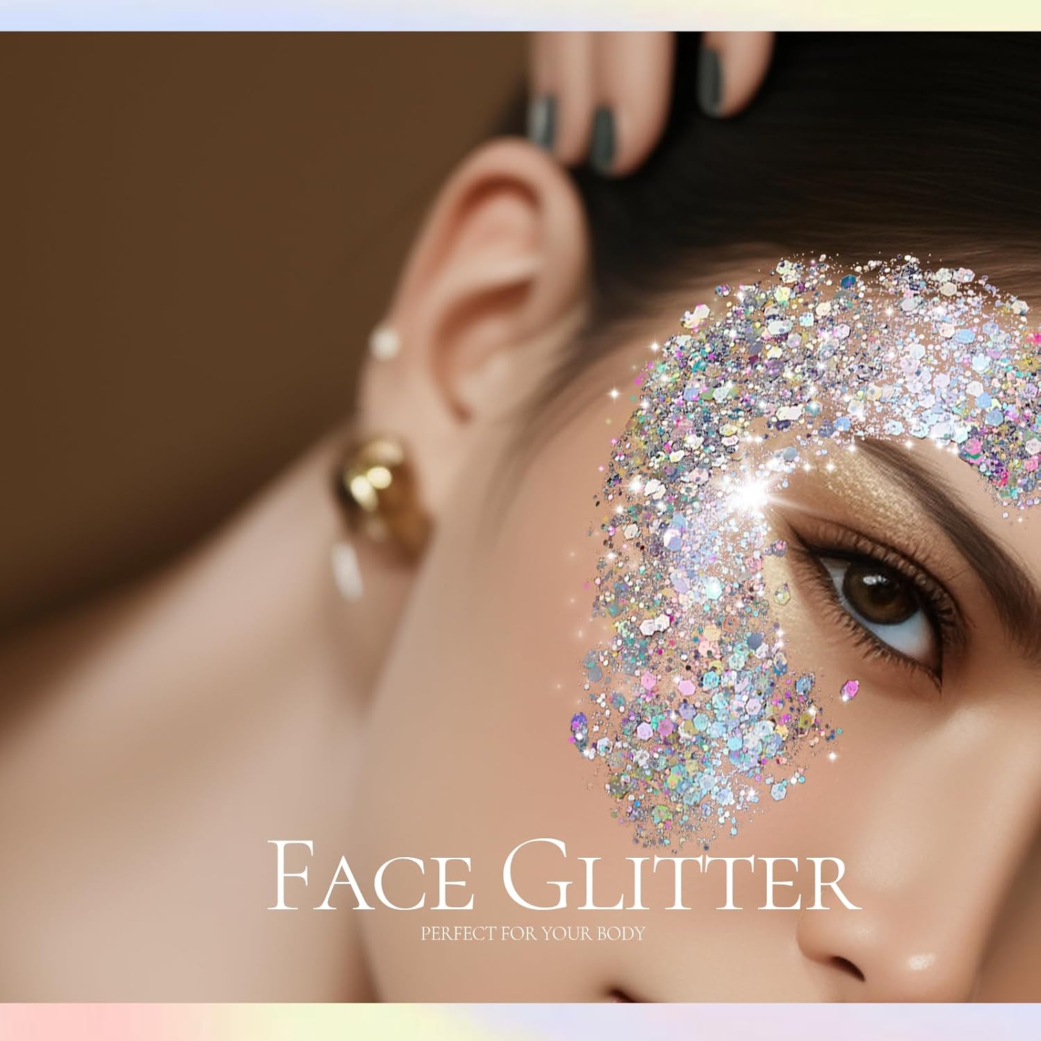 Teenitor Body Glitter Gel - Holographic Chunky Makeup for Face, Hair & Eyes | Silver Color