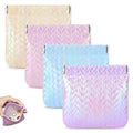 MXXUUOOM 4 PCS holographic Pouch Bags Mini Makeup Bag for Purse, Coin Purse & Purse Pouch Set,Self-Closing Cosmetic Organizer for Women, Waterproof Faux Leather for Lipstick, Coins & Daily Essentials