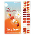 Heyhae Semi Cured Gel Nail Strips | No LED Lamp Needed | Summer, Floral, Red | Easy Apply & Remove, Salon Quality | Includes 28 Strips, 1 Prep Pads, Nail File & Wooden Stick - Hey, Here Comes the Sun