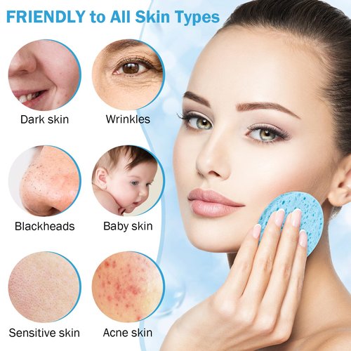 Amyhill 300 Count Compressed Facial Sponges Natural Face Sponges for Cleansing Disposable Facial Exfoliating Pads for Estheticians (Blue)