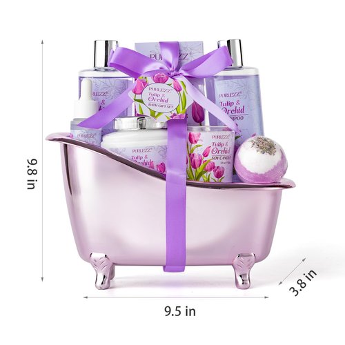 Spa Gift Basket, Mother's Day Gift for Mom - 8 Pcs Tulip scents Bath & Body Gift Set for Women, Spa Gift Kit, Birthday Gifts, Self Care, Pampering Gifts for Her, All Occasion Holiday Present