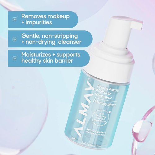 Almay Foam Away Makeup Remover - Gentle Hypoallergenic Face Cleanser | Vegan & Cruelty-Free, 2.87 fl oz