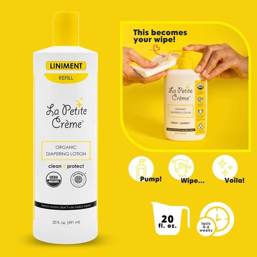 La Petite Creme Diapering Lotion - Gentle Moisturizer & Skin Cleanser with Organic Ingredients | 20 oz