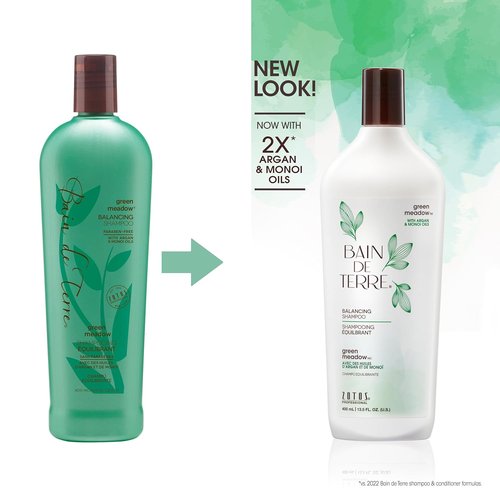 Bain de Terre Balancing Shampoo & Conditioner Set - Green Meadow | Restores Balance for Normal, Oily Hair | Paraben-Free | Color-Safe | 13.5 Fl Oz