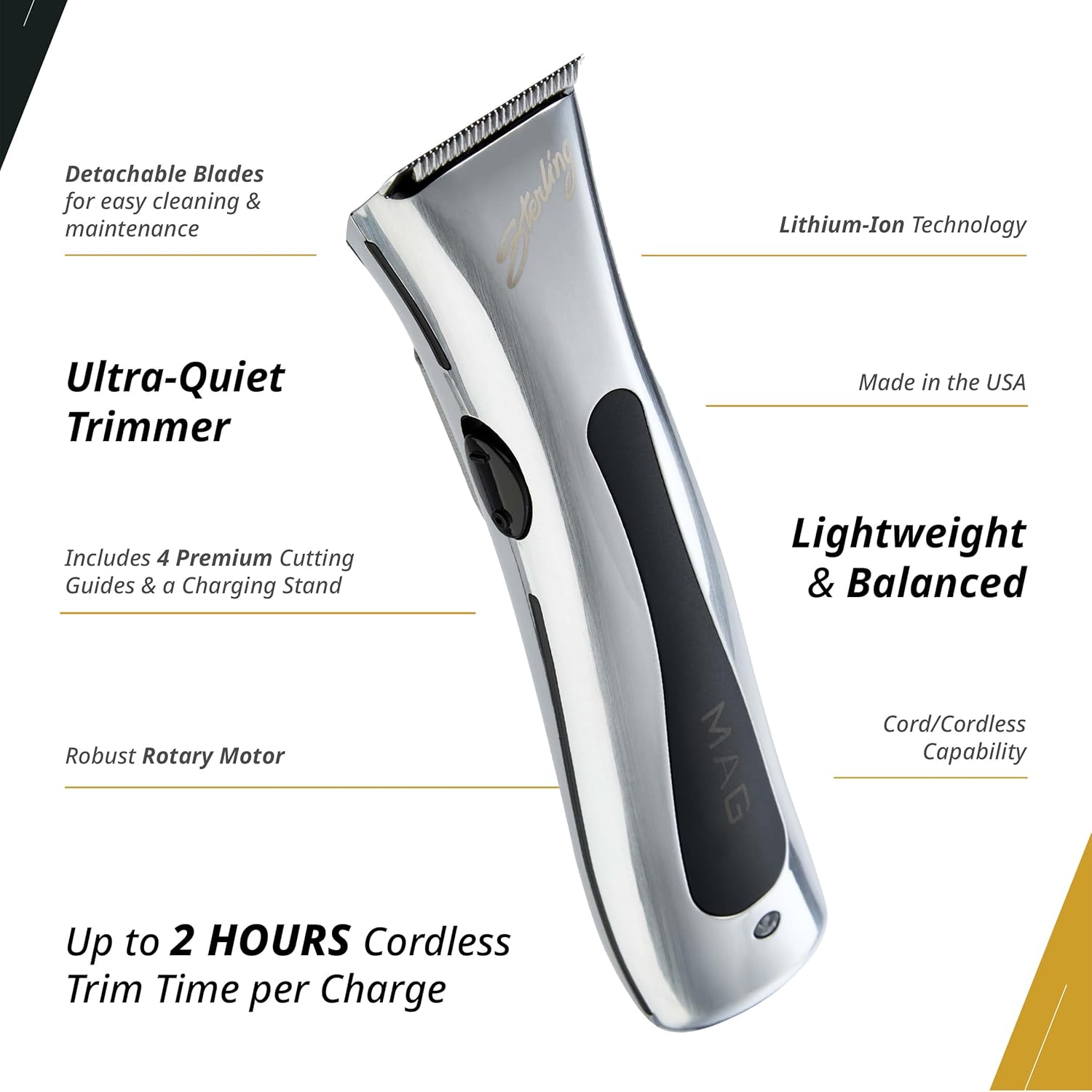 Wahl Professional Sterling Mag Cordless Trimmer - Lithium Ion, Quick-Detach Blade, 120 Min Run Time