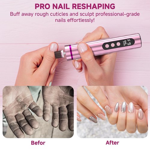 Electric Foot Nail File Cordless, 2 in 1 Wireless Dermave Electric Foot Callus Remover, Adjustable 9 Speed Rechargeable Pedicure Foot Filer Tool w/Sandpaper Discs & Nail Drill Bits,Digital Display