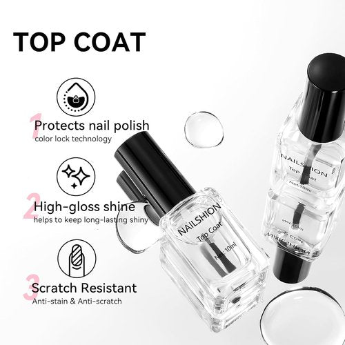 Skiennix Clear Nail Polish - Glossy Top Coat with Quick Air Dry Formula | Long-Lasting High Shine Finish, 2 Pack