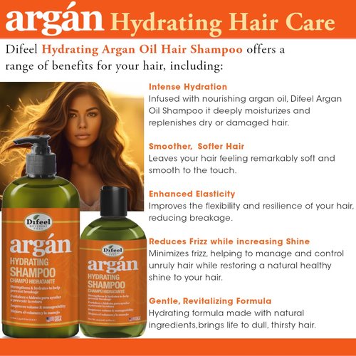 Difeel Argan Hydrating Shampoo - Natural Sulfate-Free Argan Oil Formula | 33.8 oz for Healthy Hair