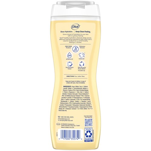 Dial Body Wash, Healthy Hydration, Shea Butter Extract + Vitamin E, 16 fl oz (Pack of 4), Gentle, Leaves Skin Feeling Soft In 1 Shower, Dermatologist-Tested, No Parabens & Silicones