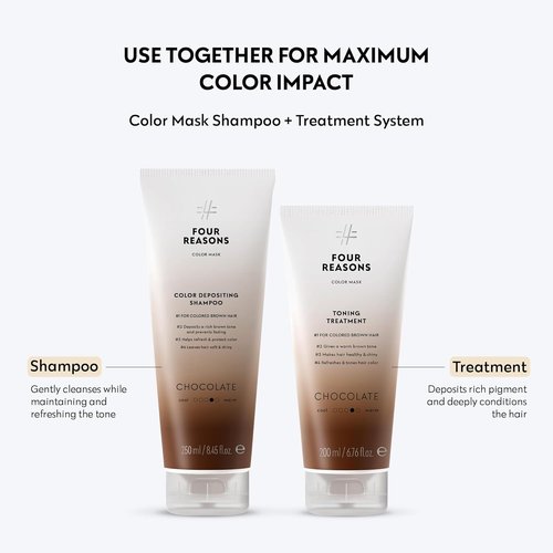 FOUR REASONS Chocolate Hair Color Shampoo - Sulfate-Free, Vegan Color Depositing Formula | 8.45 Fl Oz