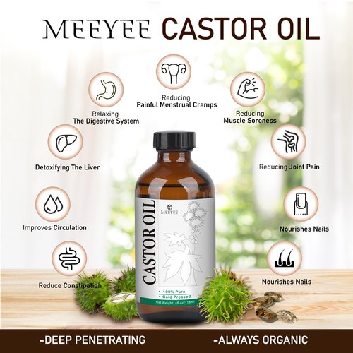 MEEYEE Castor Oil Pack for Detox: 100% Pure Cold-Pressed Oil in Glass Bottle with Cotton Wraps for Liver Support