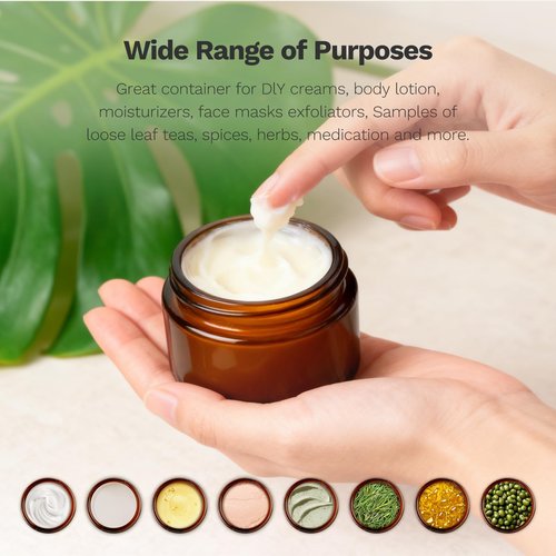 Bumobum 1oz Glass Jars with Lids, 6 Pack Small Amber Glass Jars with Labels, Refillable Empty Cosmetic Containers for Lip Balm Scrub Creams Lotions