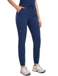 POPVIOLET High Waisted Jogger Scrub Pants for Women with 5 Pockets Drawstring Medical Work Pants Breathable Prussian Blue (Navy) Medium