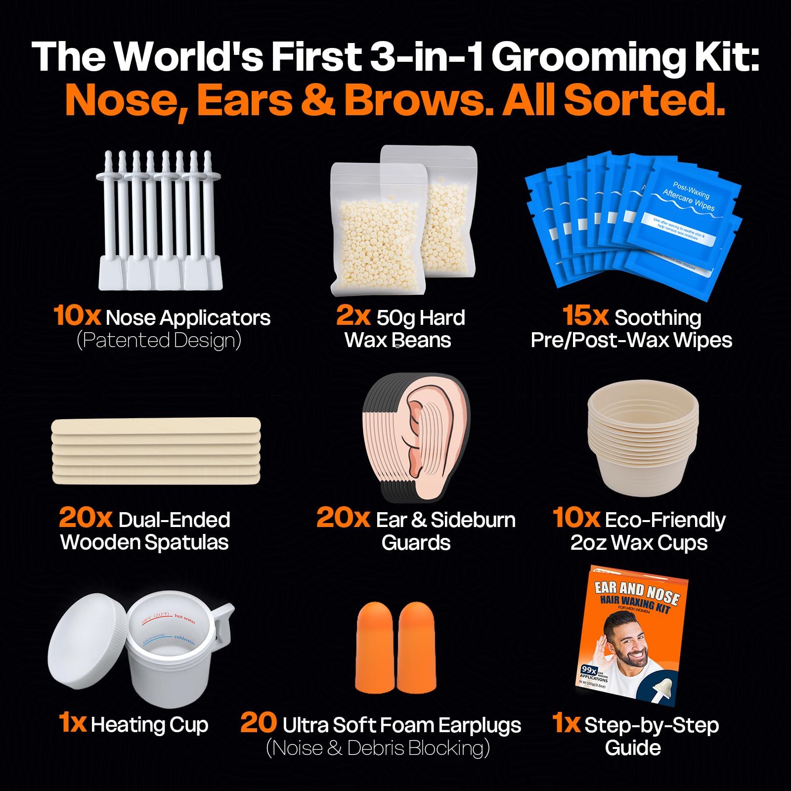 Wokaar Ear Hair Removal Kit for Nose and Eyebrow | 100 g Wax, 30 Sticks | Nose Wax Kit for Men and Women | Includes Balm Wipes,Earplugs, Ear Protectors | Lasts up to 5 Weeks | No Microwave Needed