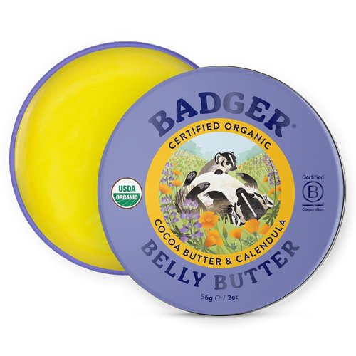 Badger Belly Butter - Organic Stretch Mark Cream for Pregnant Women | Hypoallergenic Cocoa & Coconut Butter, 2 oz