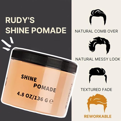 Rudy's Shine Pomade - Non-Greasy Frizz Control with Medium Hold for Curly Hair | 2.2 oz